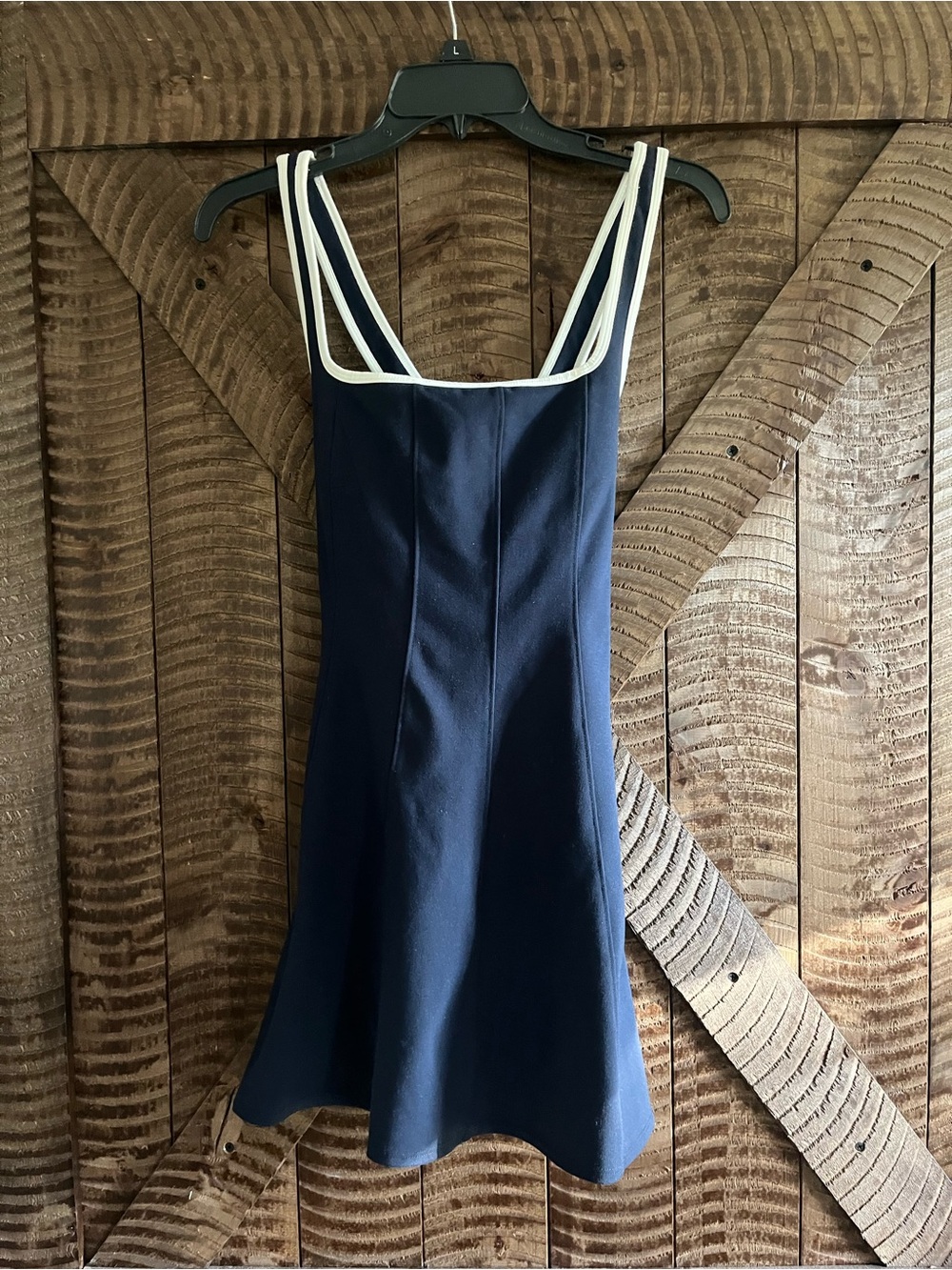 Zella Navy Dress with White Double Straps